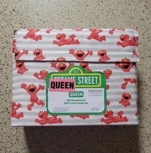 Elmo Sesame Street QUEEN Bedsheets 100% Cotton Sheet Set 17" Deep Pocket NWT